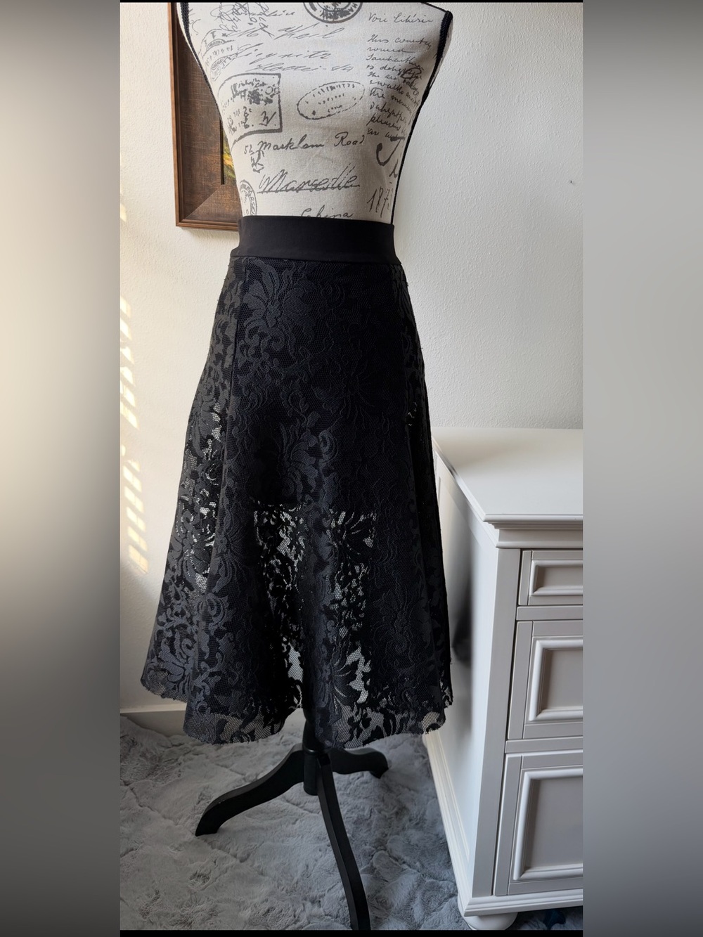 Maje Black Lace A-Line Skirt
